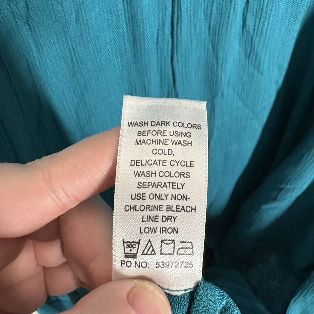 Roaman’s Women 3X 30/32 Teal Boho Ruffle Tiered Lace Crinkle Maxi Dress NWT - Picture 11 of 12